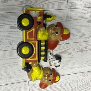 VTG Miller Studio Firefighter Bears Fire Truck Wall Plaque Kitch 80s Nursery